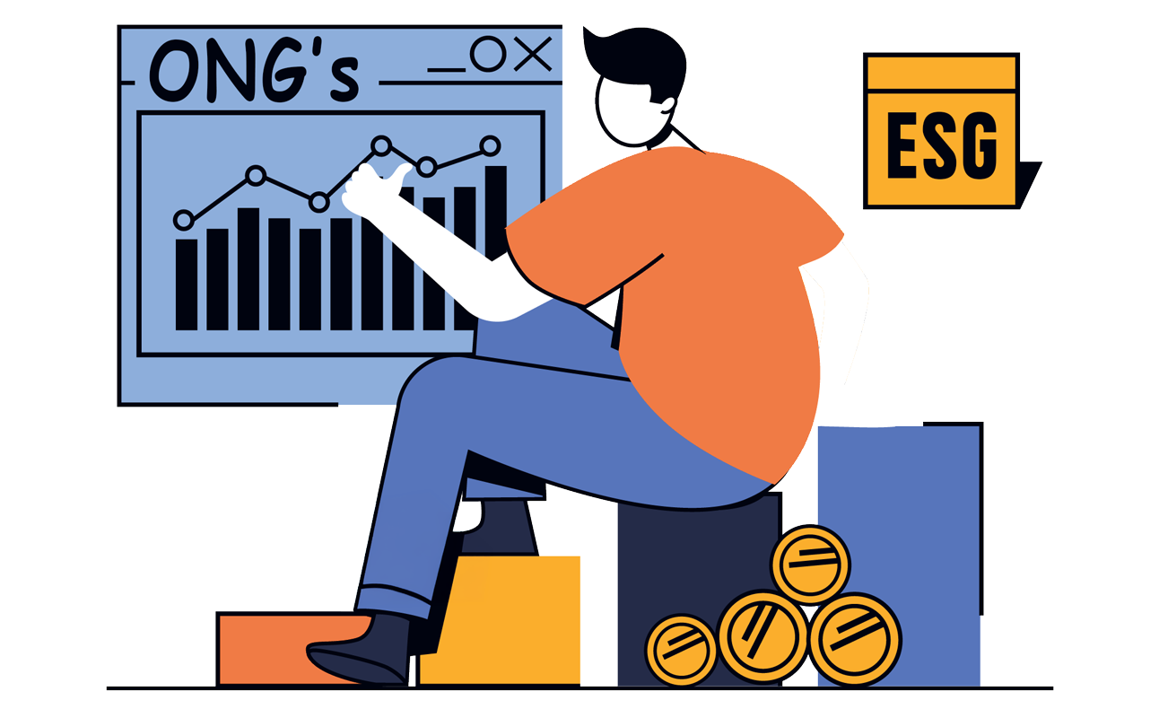 Ilustração de gestão de recursos para causas sociais e ONGs através de comissões solidárias em eventos corporativos.